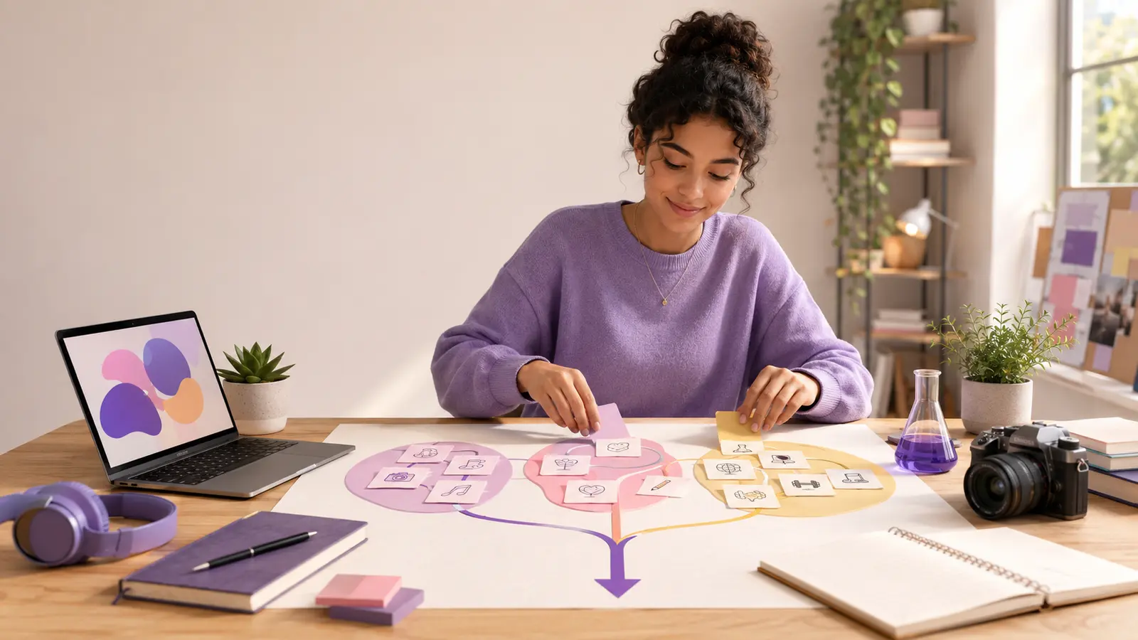 Student grouping many interests into career themes to choose a career path