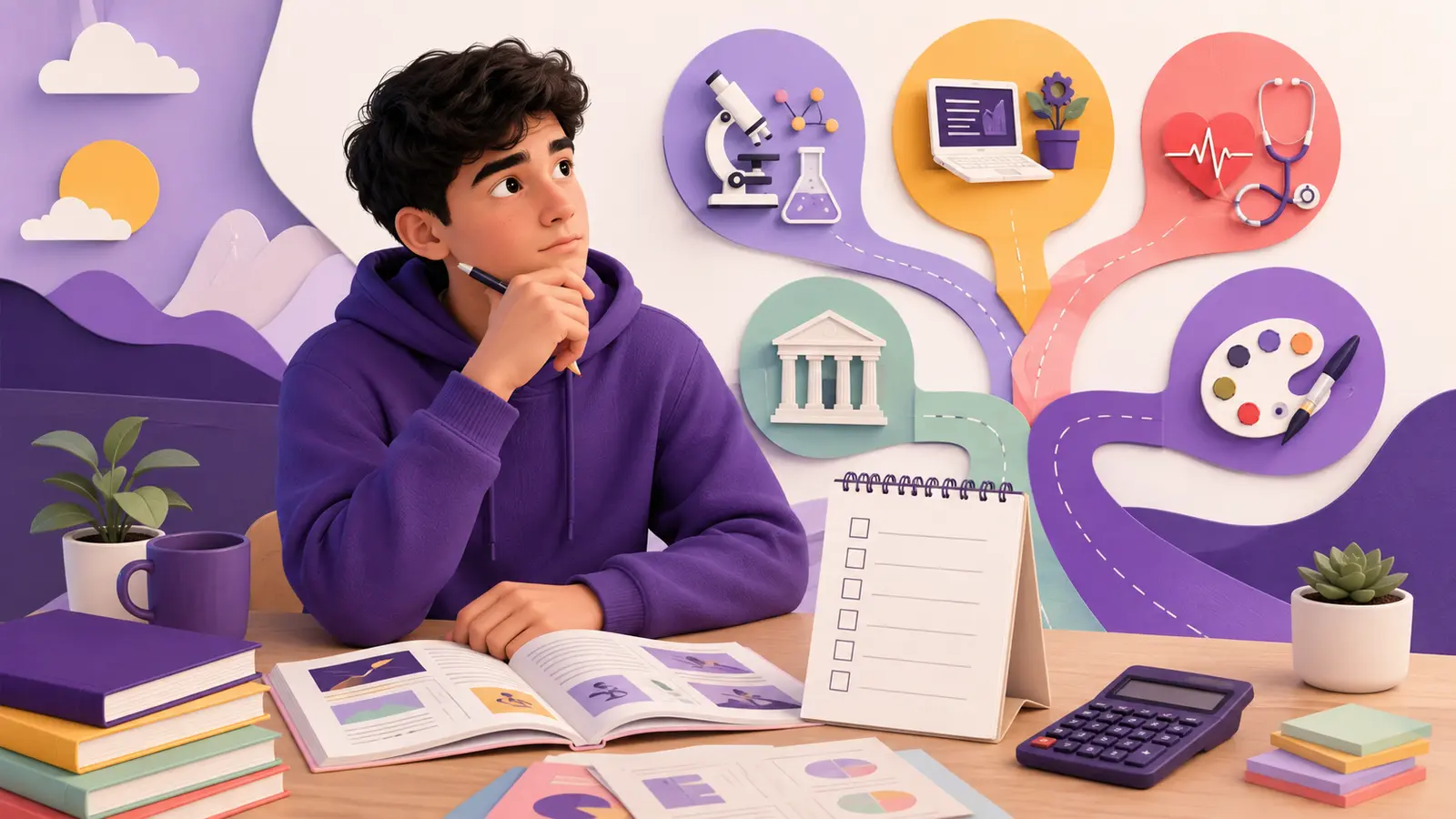Student comparing college majors with a checklist before applying