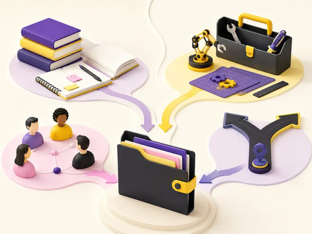 Four-track career planning system connecting coursework, experience, relationships and decisions