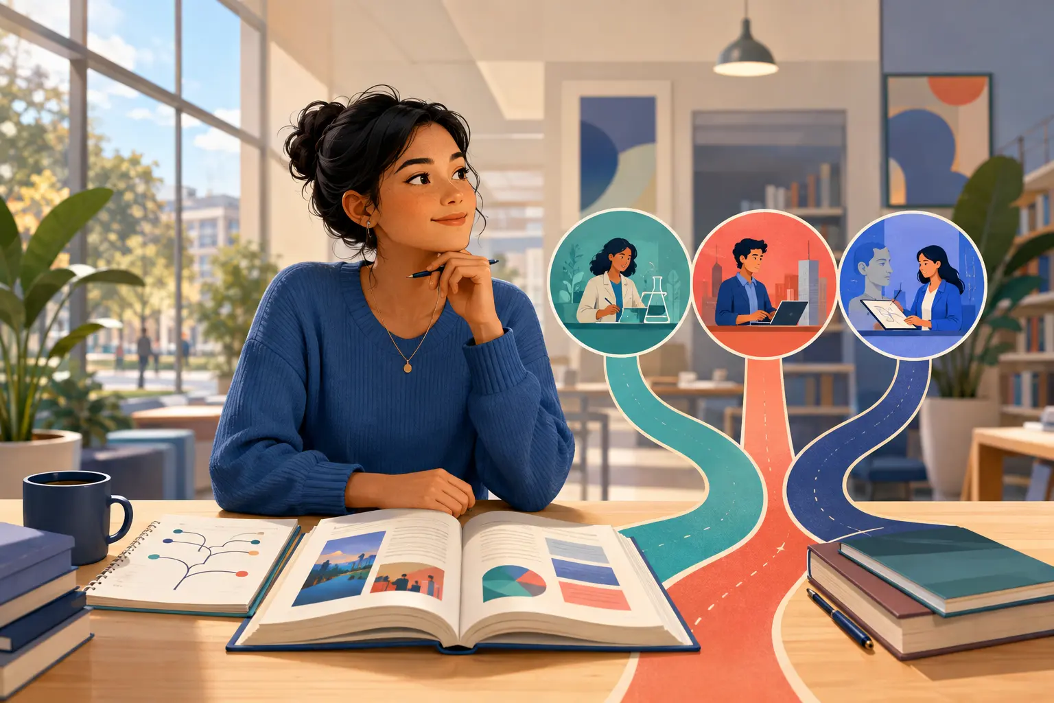 Student comparing college majors by matching them with personal strengths